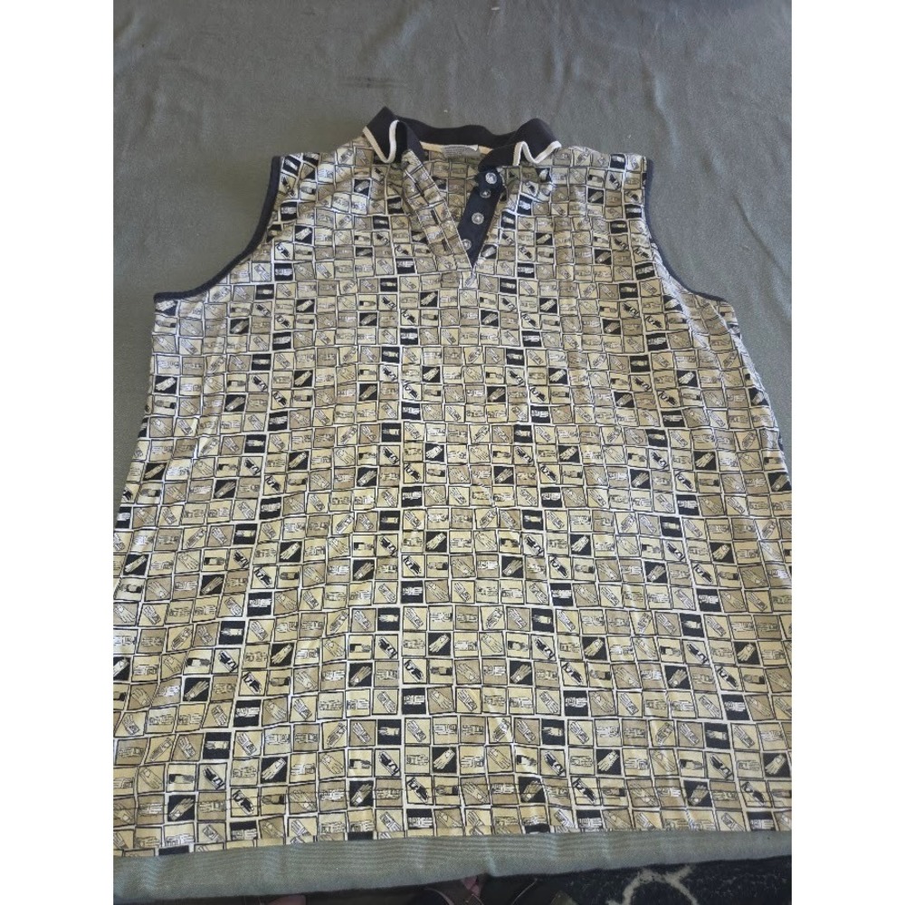 Fairway Outfitters Golf Glove Print Sleeveless Polo Shirt XL Tan Black